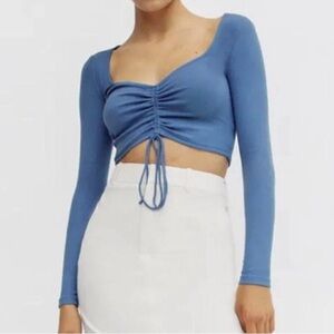 Zara navy Blue Long Sleeve Ruched Crop Top